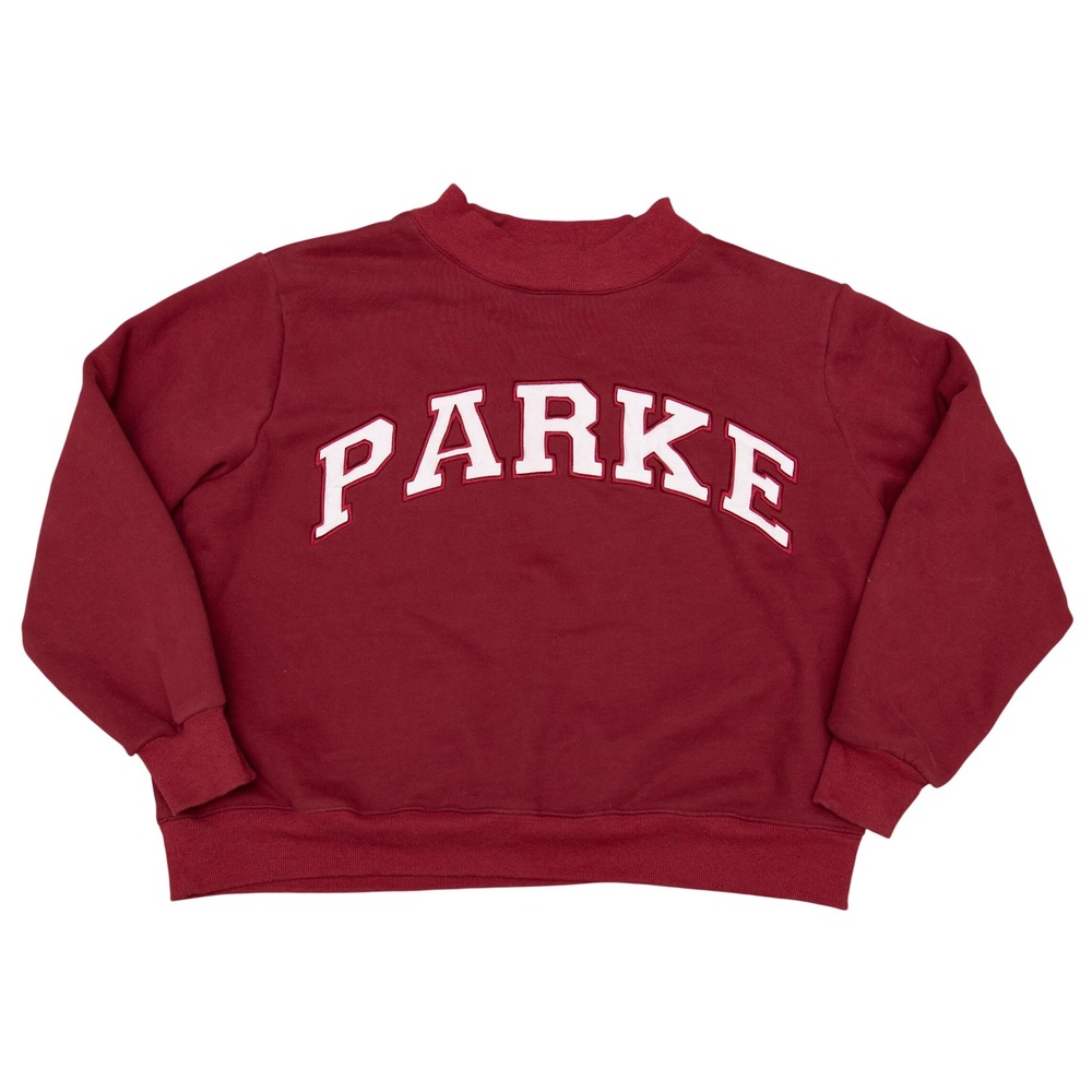 Parke Mock Neck Sweatshirt L/XL Varsity Logo Maroon Athleisure Oversized Cropped